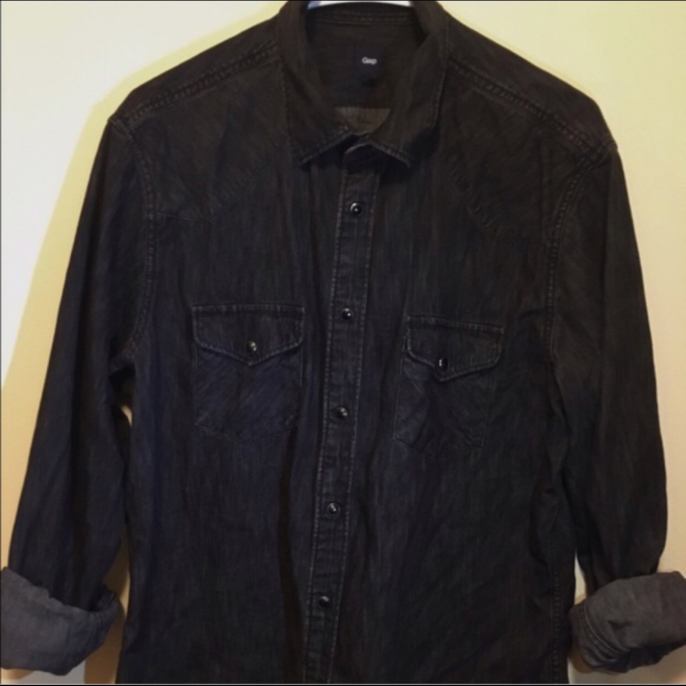 Black Gap Denim Snap Button Down